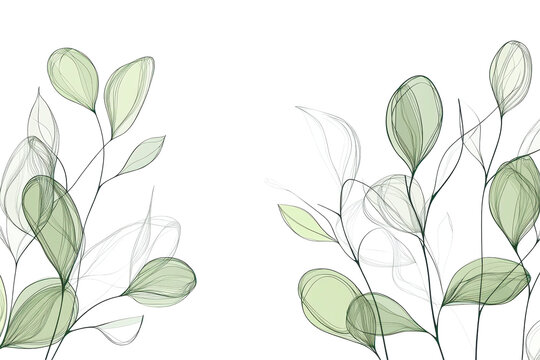 Eucalyptus branches gracefully illustrated with delicate green leaves in a minimalist style, showcasing the beauty of nature in a modern artistic approach