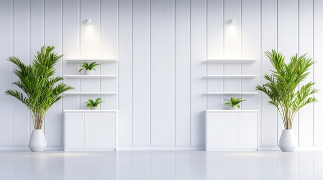 Stylish office wall with a combination of open shelving and closed cabinets: A well-designed and efficient workspace with a contemporary wall featuring sleek open shelves and minimalist closed