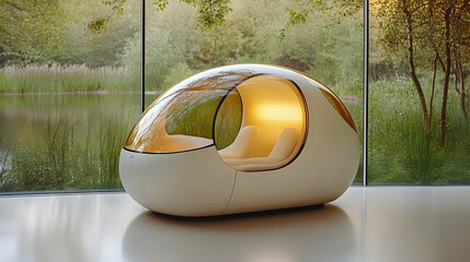 Futuristic sleep pod wellness technology and relaxation concept