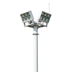 Bright floodlight installation on a tall pole illuminating an outdoor sports area at night