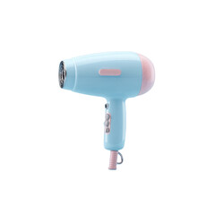 Light blue hair dryer on light blue background
