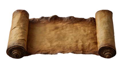 Ancient burnt edge scroll with rolled ends isolated on transparent background