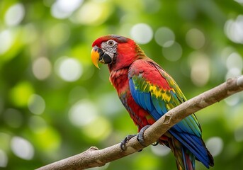 Obraz premium Colorful Tropical Parrot Perched in Jungle Canopy