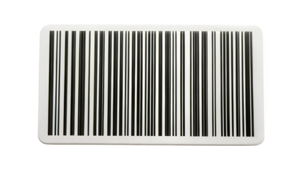 A black and white barcode is isolated on transparent background