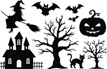Halloween silhouette set, Halloween all vector bundle, 