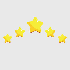 Five Stars Glossy Yellow — 3D Customer Rating and Feedback Vector Illustration for Apps and Websites