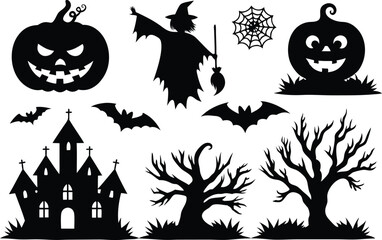 Halloween silhouette set, Halloween all vector bundle, 