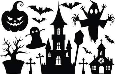 Halloween silhouette set, Halloween all vector bundle, 