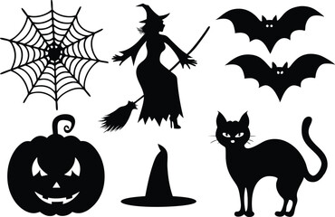 Halloween silhouette set, Halloween all vector bundle, 