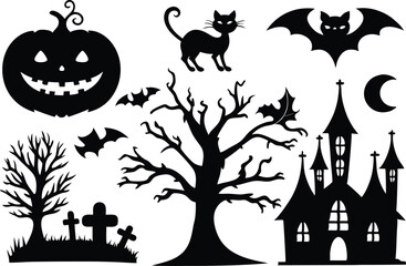 Halloween silhouette set, Halloween all vector bundle, 