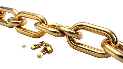 Obraz premium A gold chain with one broken link, isolated on transparent background