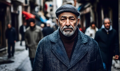 Thoughtful Elderly Man in a City Street