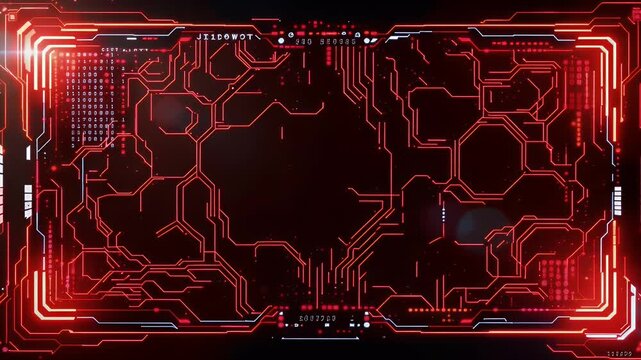 Dynamic Red HUD Interface: Futuristic Technology Display with Circuit Board Design