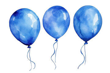 Colorful blue balloons illustrated in watercolor creating a vibrant design for celebrations and decorations used for various occasions