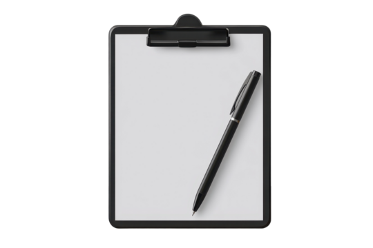 Clipboard with blank checklist and pen isolated on a white background ready for organizing tasks or ideas in a professional setting