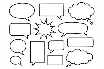 Obraz premium Empty Conversation Bubbles: Various speech bubbles, blank and versatile, are ready to host dialogues, thoughts, or any messaging content in a crisp, modern, and engaging presentation.