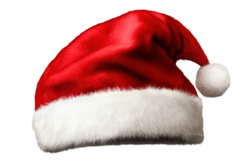 Realistic red Christmas Santa Claus hat with fluffy white trim designed for festive celebrations and holiday gatherings during winter festivities