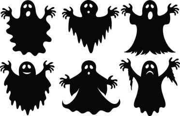 halloween ghost silhouette bundle, halloween ghost black vector bundle,