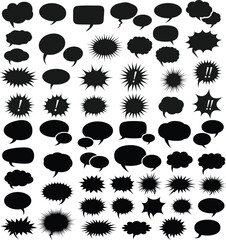 Collection of speech bubbles in black silhouette, a diverse set of communication symbols for design elements and creative projects on a white backdrop.