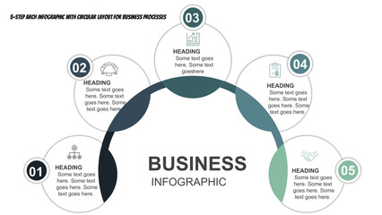 5-Step Arch Infographic with Circular Layout for Business Processes. 