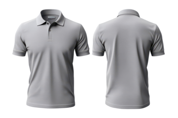 Plain gray polo t shirt mockup design displayed from front and back angles for apparel branding and marketing purposes
