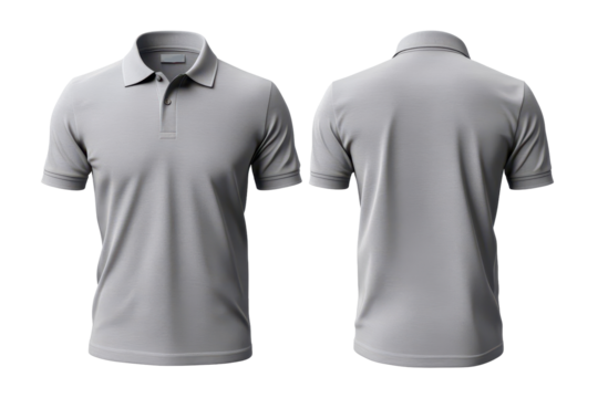 Plain gray polo t shirt mockup design displayed from front and back angles for apparel branding and marketing purposes