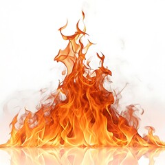 A vibrant image showcasing a dynamic display of orange flames against a stark white background surface