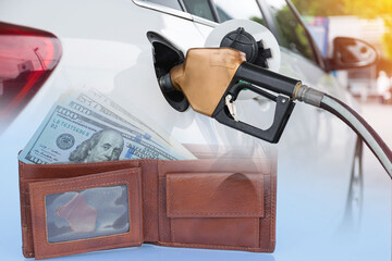 Fuel pumps gasohol, gasoline ,benzine, at a gas station ,price  hight  gasoline   concept.