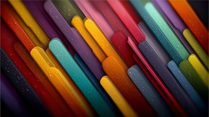 Colorful stripes creating abstract pattern with water droplets reflections. AI generated.