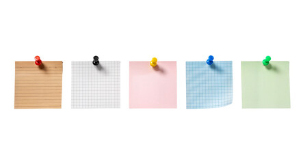 Texture of colorful notes pinned to a wall with thumbtacks
