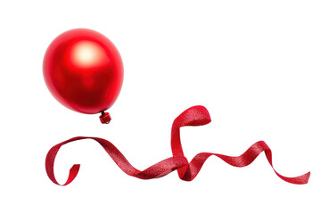 Bright red balloon floating against a pure white background with a curled ribbon
