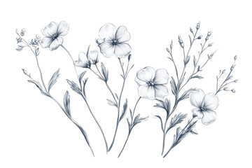 Modern illustration showcasing delicate and forgotten flowers in monochrome textures and intricate details highlighting their beauty and fragility