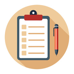 Clipboard and Pen Vector Graphic Simple Flat Design Icon