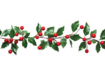 Festive Christmas garland featuring vibrant cherry plant with green leaves, ideal for holiday decorating and seasonal celebrations in various settings and environments