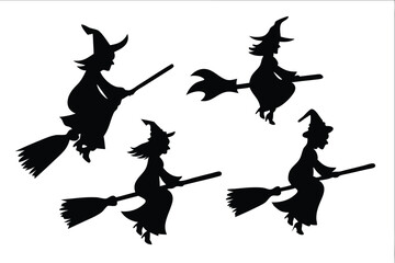 witch halloween broomstick silhouette bundle,  broomstick vector illustration