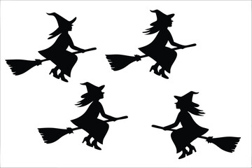 witch halloween broomstick silhouette bundle,  broomstick vector illustration