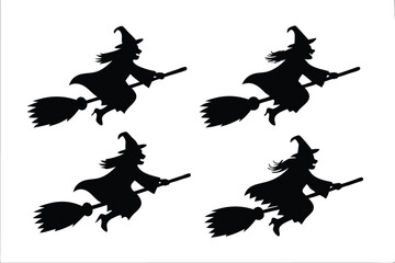 witch halloween broomstick silhouette bundle,  broomstick vector illustration
