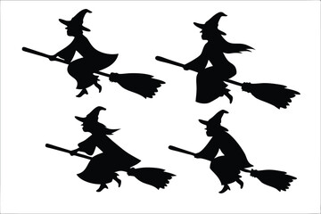witch halloween broomstick silhouette bundle,  broomstick vector illustration