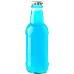 A vibrant bottle of refreshing blue liquid captures a thirst-quenching moment on a white background