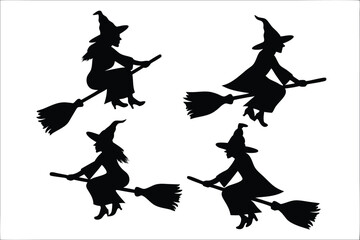 witch halloween broomstick silhouette bundle,  broomstick vector illustration