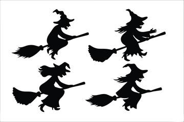 witch halloween broomstick silhouette bundle,  broomstick vector illustration