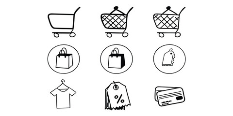 Versatile collection of 30 black and white shopping icons for design projects