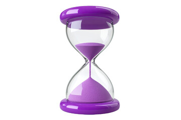 Purple hourglass with flowing sand showcases the passage of time in a sleek design, perfect for modern decor and time management in various settings
