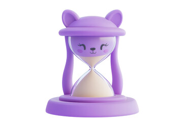 Purple hourglass with playful cat design showcasing flowing sand in a whimsical style perfect for decor and time management