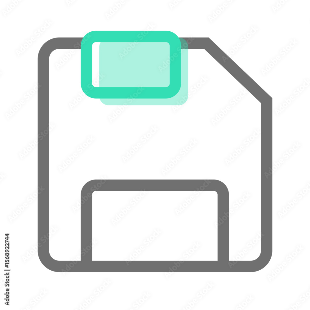 Poster pixelated floppy disk icon with a teal highlight suitable for various design projects