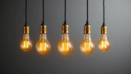 Elegant Hanging Light Bulbs with Warm Glow and Modern Design on Gray Background