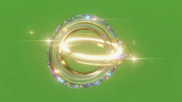 Glowing spiral magic ring with sparkling edges on vibrant green screen (#00FF00), fantasy effect animation, 4K, isolated on white background

