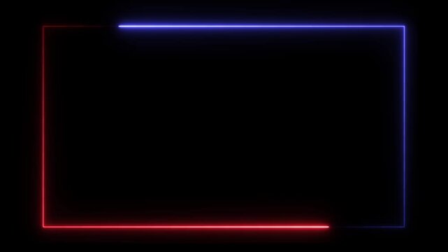 Seamless loop animation rectangle frame 4K video motion graphic. Animated borders frame glowing neon lights loop animation . Abstract glowing rectangle red and blue. - Powered by Adobe