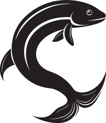 Obraz premium black fish silhouette jumping with elegant curves isolated on white background