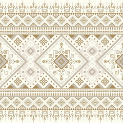 Elegant tribal pattern with intricate motifs in beige and warm brown. A timeless ethnic design for fabric and packaging.